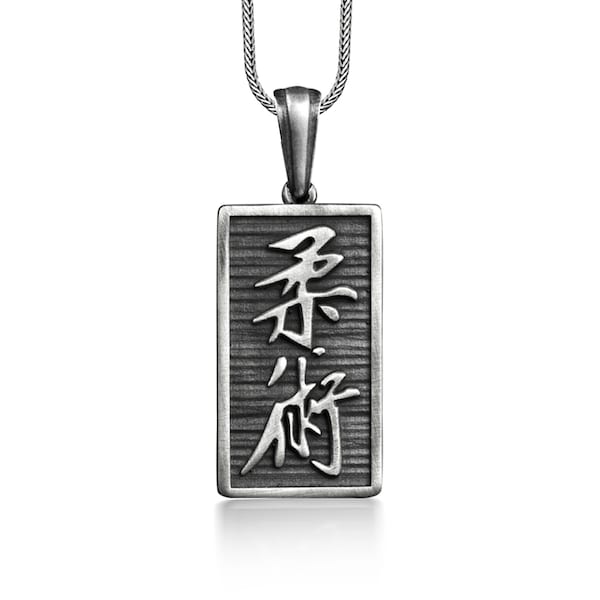 Kanji japanese pendant necklace with custom name, Personalized silver necklace for men, Engraved necklace for everday