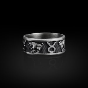 Taurus Bull 925 Silver Zodiac Ring, Sterling Silver Celestial Jewelry, Wedding Band Ring, Personalized Ring, Horoscope Ring, Birthday Gift