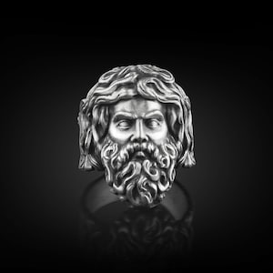 Zeus sky god ancient greek ring for men in silver, Fantasy mens ring in oxidized sterling silver, Greek mythology ring, Unusual ring for men