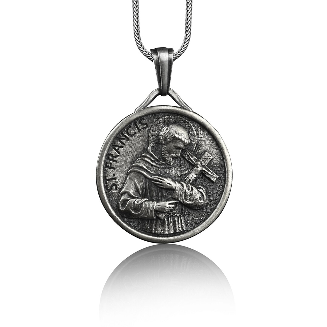 St Francis of Assisi Medal Necklace in 925 Silver Saint - Etsy