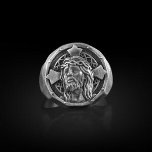 Christian Jeus Silver Ring for Men, Jesus Christ Statement Ring, Unique Religious Jewelry, Messiah Signet Ring, Catholic Ring, Gift for Men