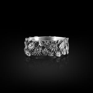 Japanese Flower Autumn Band Ring for Men, 925 Sterling Silver Floral Rings, Traditional Ornament Band Ring, Japanese Jewelry, Gift for Men