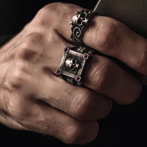 Skull Handmade Sterling Silver Men Biker Ring, Skull Gothic Signet Ring, Skull Punk Signet Ring, Skull Silver Men Jewelry, Best Friend Ring