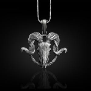 Widder Schädel Gothic Halskette für Männer, Goth Tier Halskette in Sterling Silber, Widder Punk Halskette für Freund, Western Halskette für Papa