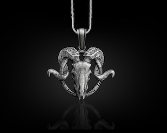 Ram Skull Gothic Necklace For Men, Goth Animal Necklace in Sterling Silver, Aries Punk Necklace For Boyfriend, Western Necklace For Dad