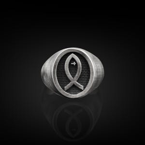Ichthys Handmade Sterling Silver Men Signet Ring, First Christianity Symbol Signet Ring, Christian Fish Silver Men Jewelry, Ring For Mens