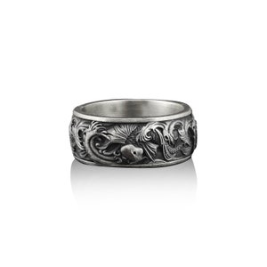 Carp and waves silver men band ring for men in 925 silver, Ornament japanese art men ring, Stylish men rings, Carp and waves japanese ring