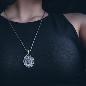 Silver men's necklace with Saint Mark, Antique oval silver necklace for men, Religious men's necklace, Unique spiritual silver gift for him