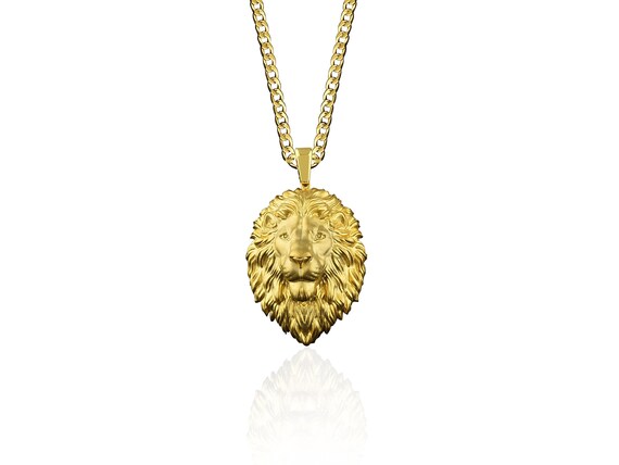 3D Gold Lion Necklace 10K Gold Mens 