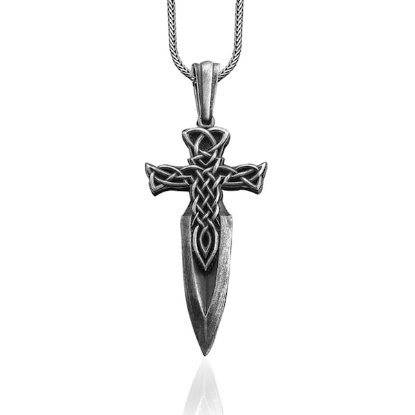 The Spear Of The God Odin Gungnir Silver Necklace, Engraved Viking Knot Odin's Knife, Scandinavian Mythology Gungnir Odin's Spear Necklace