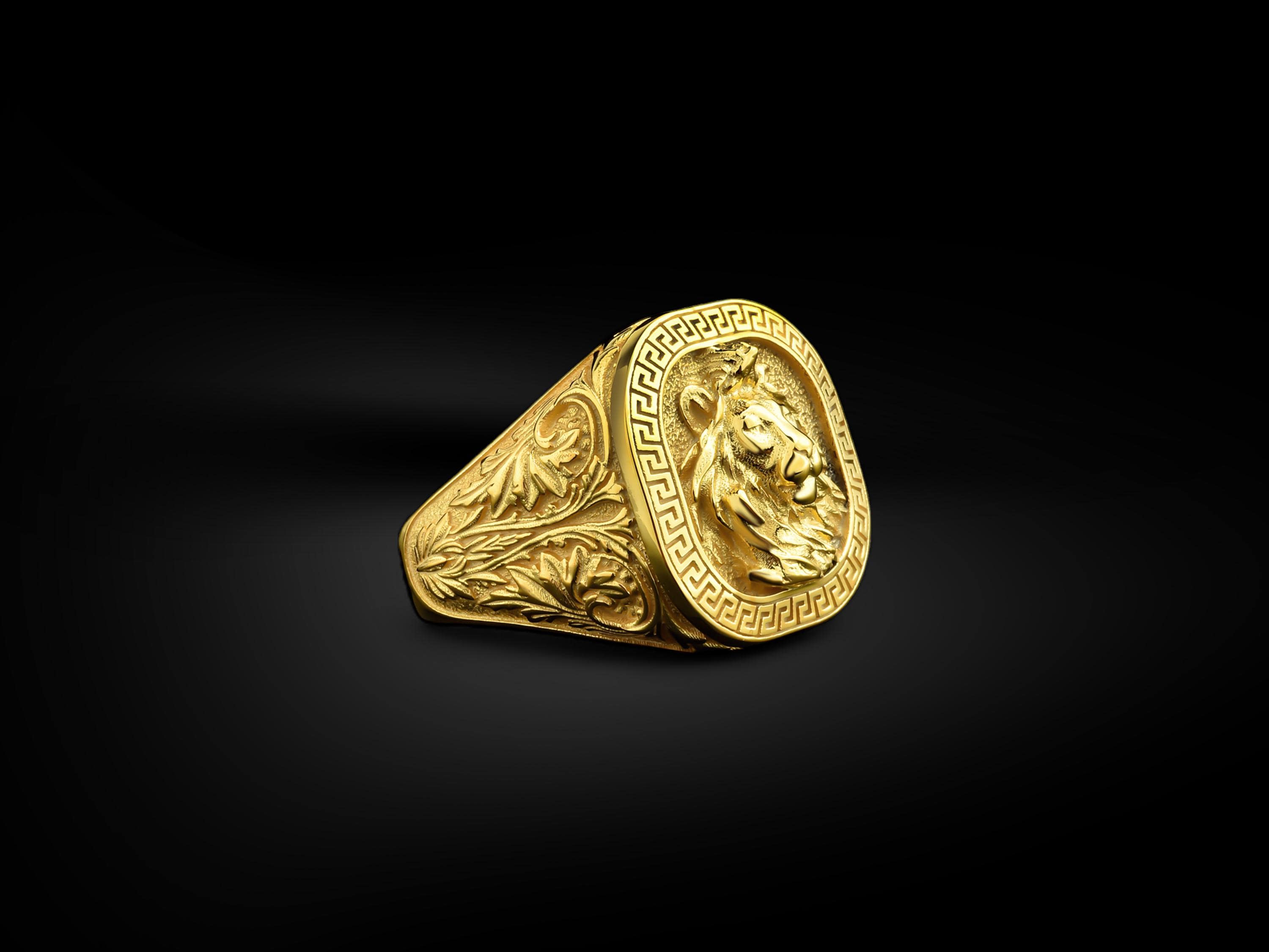 Gold lion ring discount