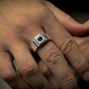 Blue sapphire stone mens solitaire silver ring for men, Sterling silver sapphire ring for men, blue stone men ring, Signet men gemstone ring
