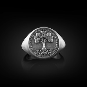 Tree of Life Pinky Signet Ring For Men, Engraved Yggdrasil Mythology Ring in Silver, Spiritual Ring For Family, Norse Ring For Husband