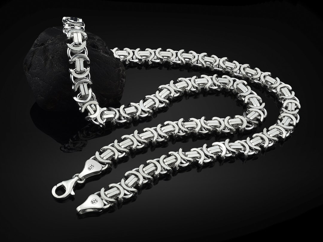 thumbnail image 2 of MallofIstanbul 11mm Mens Flat Byzantine Euro Chain – 925 Sterling Silver – 26 Inch, 118g – Handmade Turkey 2 of 5