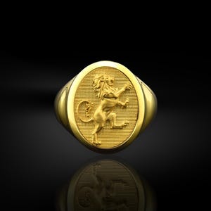 Rampant lion men ring in 14k gold, Luxury gold lion ring, 18k gold men jewelry ring, 10k wedding men gifts, Anniversary gift, Lion men ring