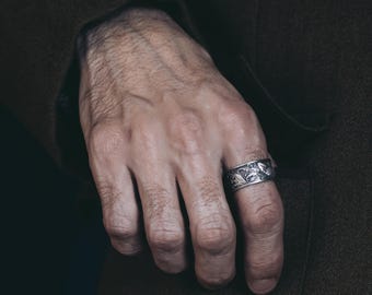 Carp and Waves Nature Ring for Men in Sterling Silver, Animal Ring, Japanese Art, Men Wedding Jewelry, Anniversary Ring, Best Friend Gift