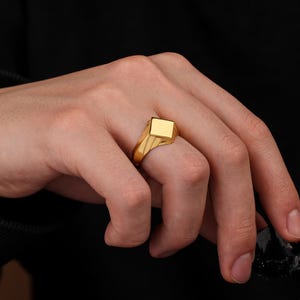 Modern 10k gold men rings, Square one of a kind pinky signet ring in 14k gold, Unique pinky ring in 18k gold for men, Wedding mens band ring