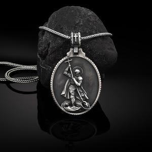 Collar de plata para hombres de San Jorge, colgante de San Jorge con dragón, collar de San Jorge, colgante cristiano para hombres, colgante grande de San Jorge