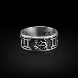 Gemini 925 Silver Personalized Ring, Sterling Silver Zodiac Jewelry, Celestial Ring, Astrology Jewelry, Horoscope Ring, Groomsmen Men&#39;s Gift