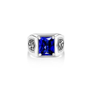 Bikerringshop Sterling Silver Blue Topaz Scottish Lion Rampant Men's Ring - 16g, 15x20mm Face