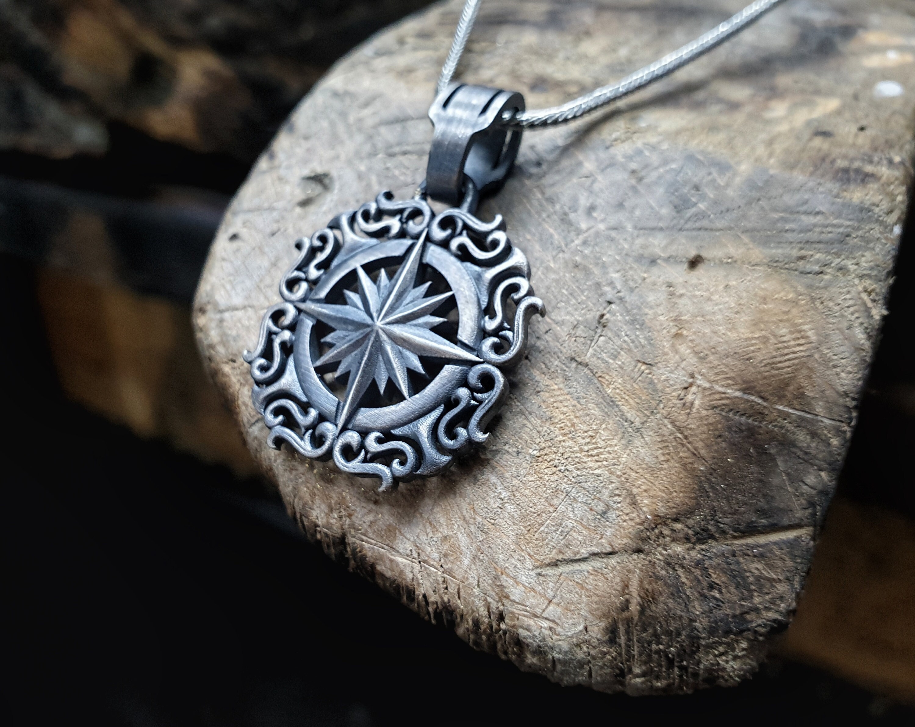 Mens Compass Necklace Silver Mens Necklace Small Compas Etsy