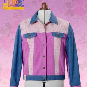 Sewn from scratch unisex Jeans style Jacket ‘Bouclé in Pink’, one-of-a-kind 1940s 1950s Ricky Gab Style jas schoudertas; nieuw, niet vintage
