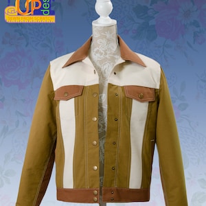 Sewn from scratch unisex Jeans style Jacket ‘Olive & Vanilla’, Three Tone one-of-a-kind 1940s 1950s Ricky Gab Style Coat, new – not vintage
