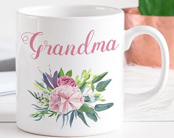 Grandma Mug Floral Watercolor design, New Grandma Gift for Christmas or Birthday, Tea Coffee, Grandma to Be