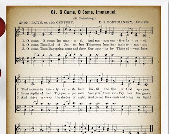 O Come, O Come, Emanuel Printable Vintage Sheet Music | Classic Holiday  Music in  Antique & Farmhouse Decor for Christmas