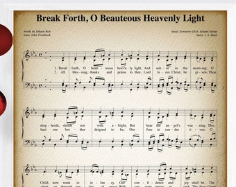 Break Forth, O Beauteous Heavenly Light Printable Vintage Sheet Music / Classic Holiday Music in Antique & Farmhouse Decor