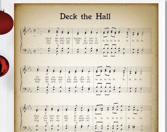Deck the Halls (Deck the Hall) Printable Vintage Sheet Music | Classic Holiday  Music in  Antique & Farmhouse Decor for Christmas