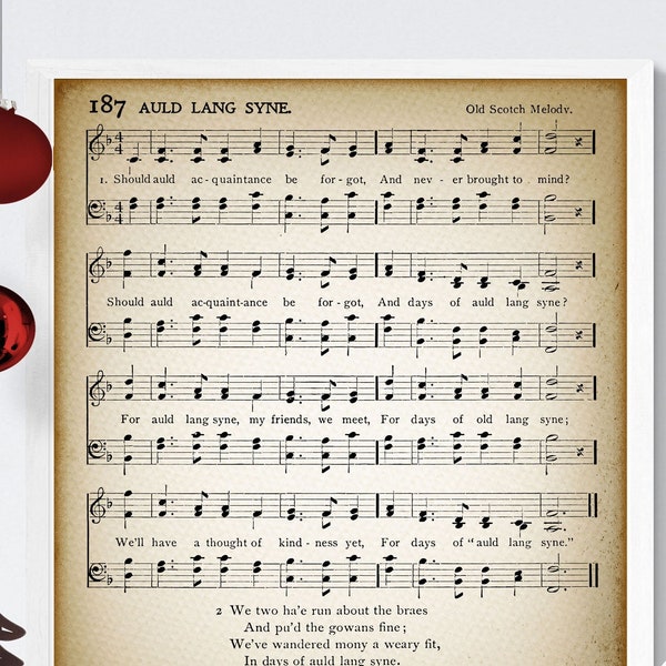 Auld Lang Syne New Year's Song Printable Vintage Sheet Music | Classic Holiday  Music in  Antique & Farmhouse Decor for Christmas