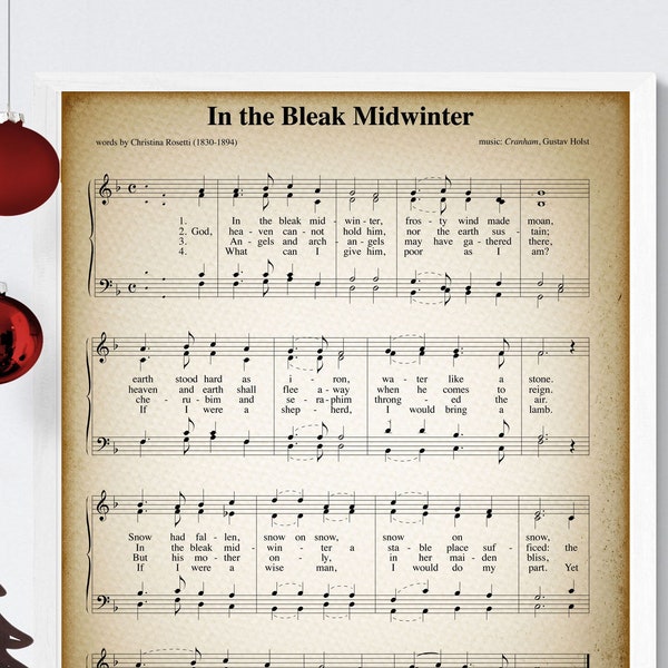 In the Bleak Midwinter Printable Vintage Sheet Music |  Classic Holiday  Music in  Antique & Farmhouse Decor