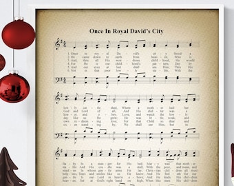 Once In Royal David's City  Printable Vintage Sheet Music | Christian Hymn Print for Antique & Farmhouse Decor | Christmas Carol