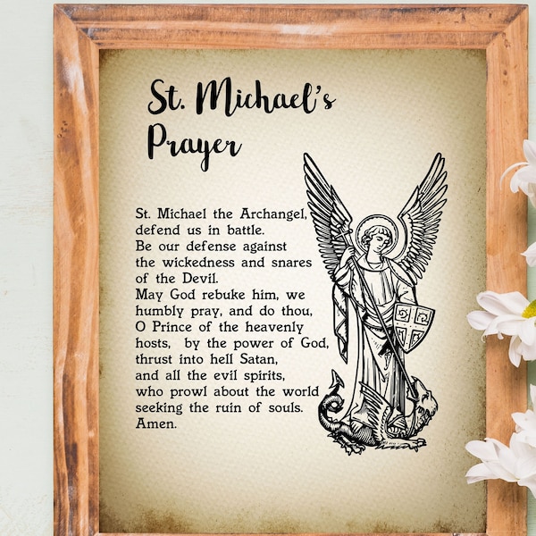 St. Michael's Prayer, Archangel Prayer | Saint Michael Scripture Wall Art Sign | Christian Catholic Quote Gift
