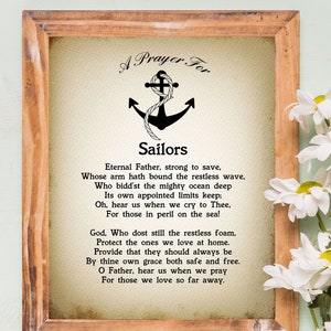Boat Owner Prayer |  Prayer for Sailors  | Naval Prayer for Sailors | Religious Rustic Christian Decor