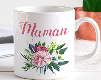 Maman Mug Floral Watercolor Cajun design, New Maman Gift for Christmas or Birthday, Tea Coffee, Maman to Be