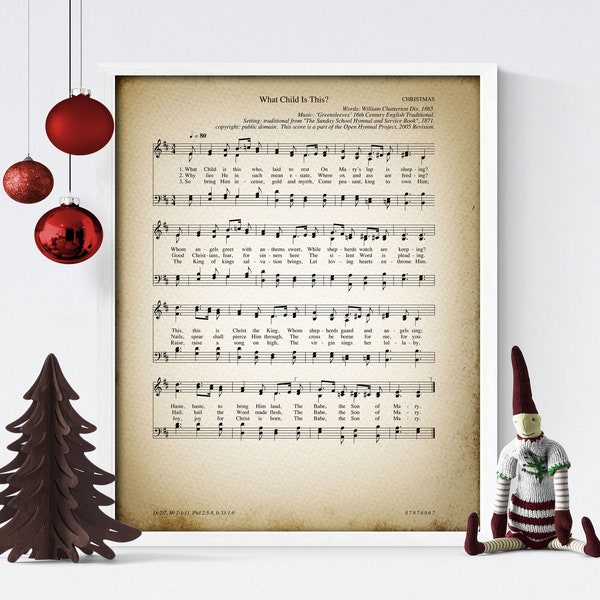 What Child Is This   Printable Vintage Sheet Music | Christian Hymn Print for Antique & Farmhouse Decor | Christmas Carol