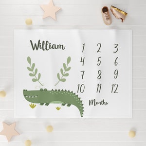Milestone Blanket - Personalized - Alligator | Custom baby blanket | Baby month blanket | 1 year blanket | 30x40 or 40x60 | Soft fleece
