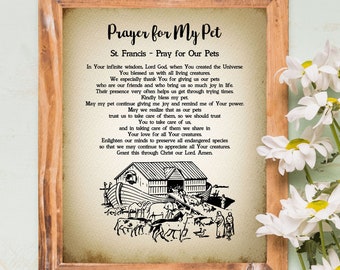 St. Francis Pets Prayer | Saint Francis Animals | Biblical  Print for Antique & Farmhouse Decor | Religious Rustic Christian Decor