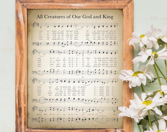 All Creatures of Our God and King Printable Vintage Sheet Music | Christian Hymn Print for Antique & Farmhouse Decor | Religious Hymnal