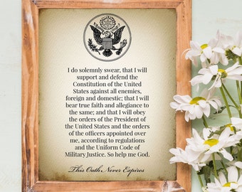 Oath of Enlistment Printable American Decor | Patriotic Americana Print for US Military Armed Forces | Antique Historic Document Wall Art
