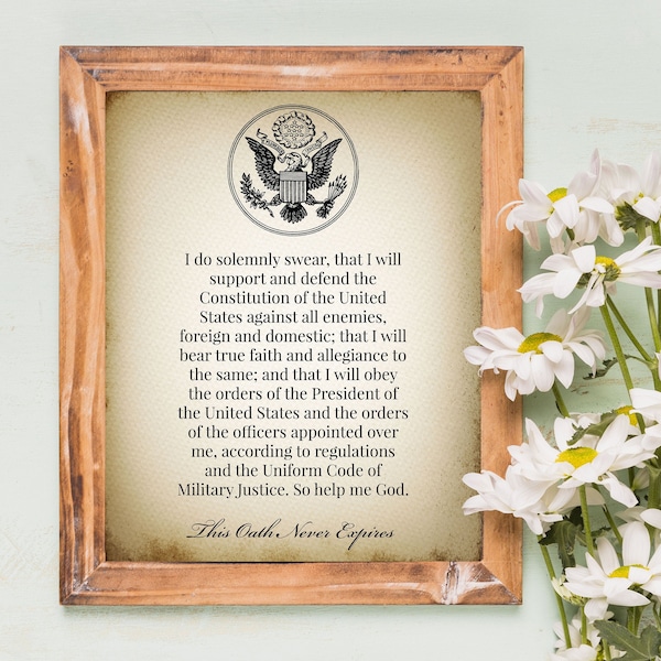 Oath of Enlistment Printable American Decor | Patriotic Americana Print for US Military Armed Forces | Antique Historic Document Wall Art