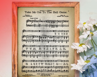 Take Me Out to the Ballgame 1908 Printable Vintage Sheet Music | Patriottische Amerikaanse Print voor Antiek & Boerderij Decor | Historische Americana