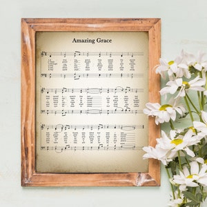 Amazing Grace Printable Vintage Sheet Music | Christian Hymn Print for Antique & Farmhouse Decor | Religious Hymnal