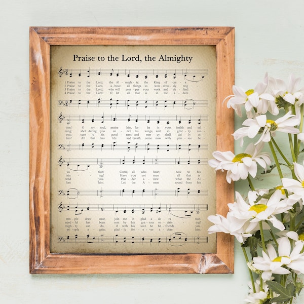 Praise to the Lord, the Almighty Printable Vintage Sheet Music | Christian Hymn Print for Antique & Farmhouse Decor | Religious Hymnal