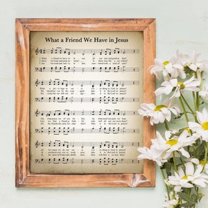 Wat een vriend wij in Jezus afdrukbare Vintage bladmuziek hebben | Christian Hymn Print voor antieke & Decor van de boerderij | Religieuze Hymnal