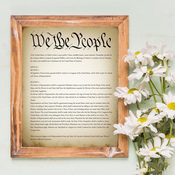 USA Constitution Printable American Decor | Patriotic Americana Print for July 4th | Antique Historic Document Wall Art for "We the People"