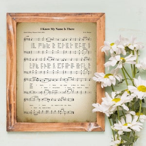 I Know My Name Is There Printable Vintage Sheet Music | Christian Hymn Print for Antique & Farmhouse Decor | Religious Hymnal