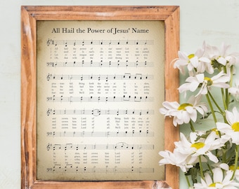 All Hail the Power of Jesus' Name Printable Vintage Sheet Music | Christian Hymn Print for Antique & Farmhouse Decor | Religious Hymnal